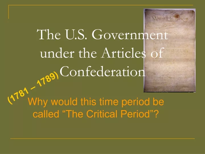 the u s government under the articles of confederation