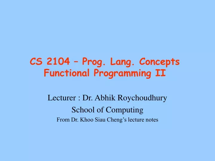 cs 2104 prog lang concepts functional programming ii