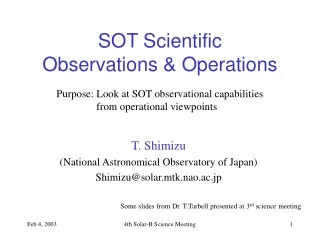 SOT Scientific  Observations &amp; Operations