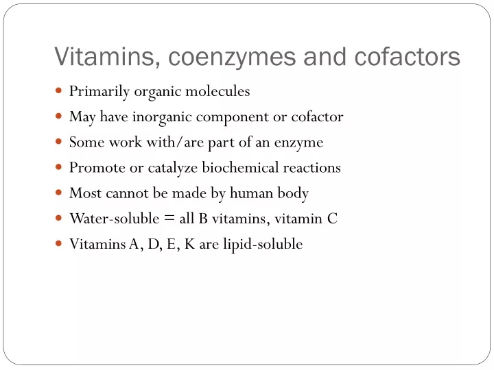 vitamins coenzymes and cofactors