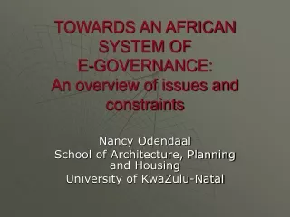TOWARDS AN AFRICAN SYSTEM OF  E-GOVERNANCE:  An overview of issues and constraints