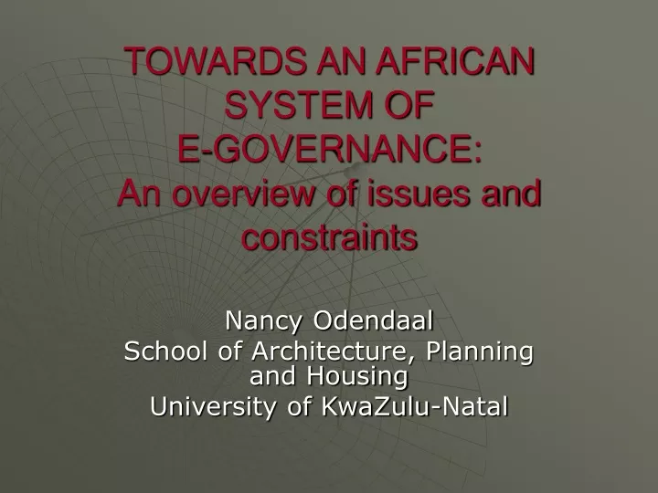 towards an african system of e governance an overview of issues and constraints
