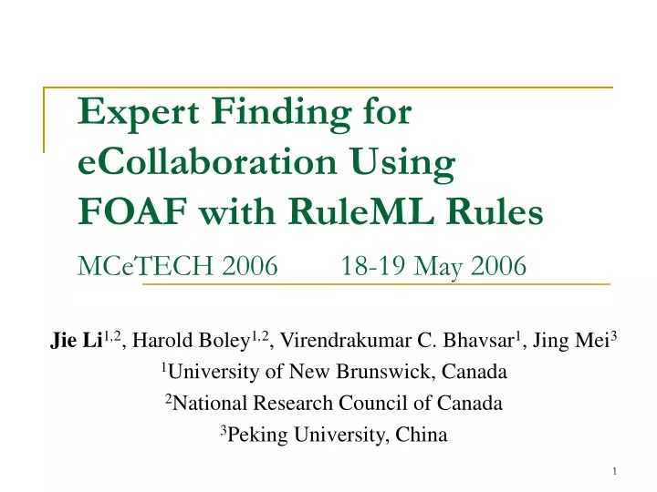 expert finding for ecollaboration using foaf with ruleml rules mcetech 2006 18 19 may 2006