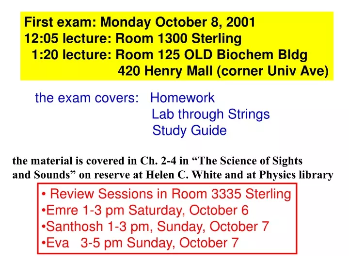 first exam monday october 8 2001 12 05 lecture