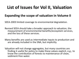 List of Issues for Vol II, Valuation