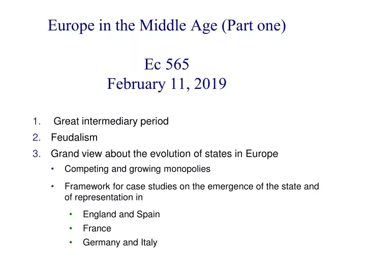 europe in the middle age part one ec 565 february 11 2019