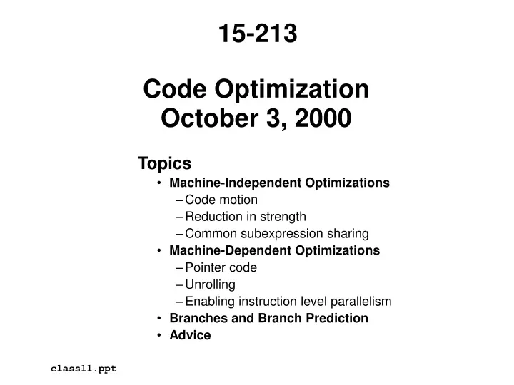 code optimization october 3 2000