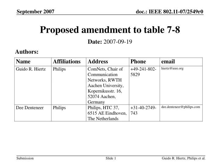 proposed amendment to table 7 8