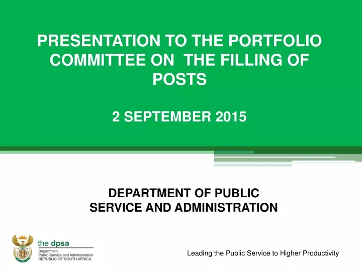 presentation to the portfolio committee on the filling of posts 2 september 2015