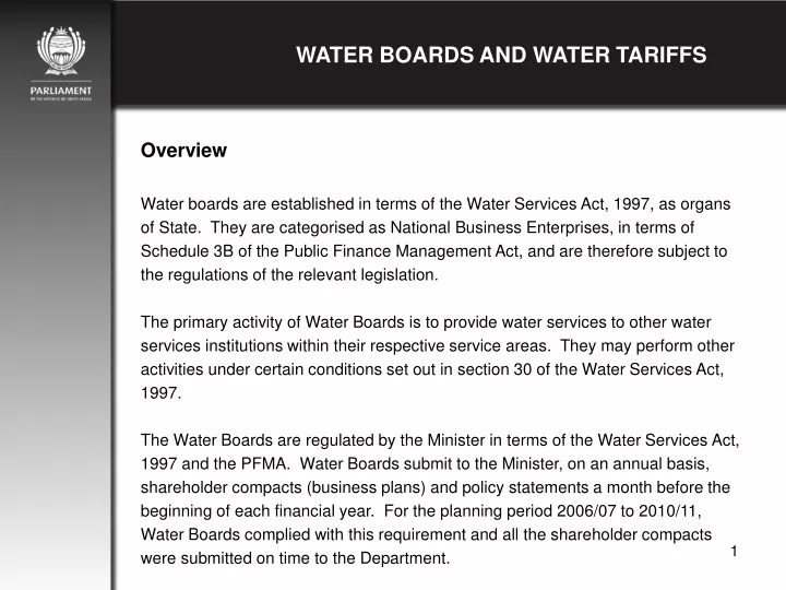 water boards and water tariffs