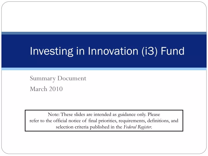 investing in innovation i3 fund