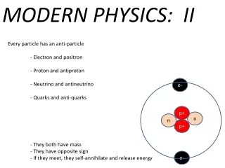 Every particle has an anti-particle 	- Electron and positron 	- Proton and antiproton