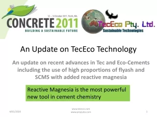 An Update on TecEco Technology