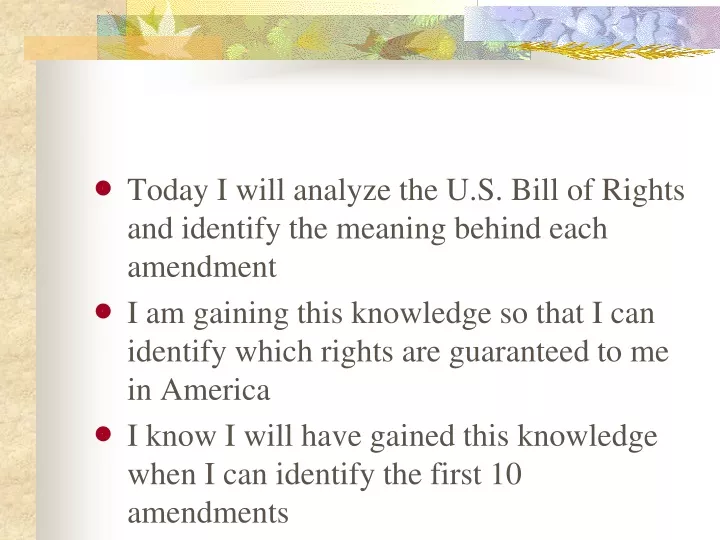 today i will analyze the u s bill of rights