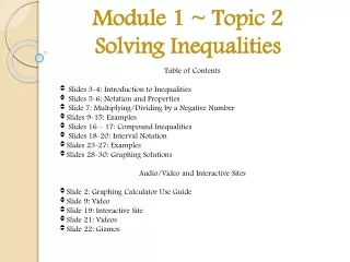 Module 1 ~ Topic 2 Solving Inequalities