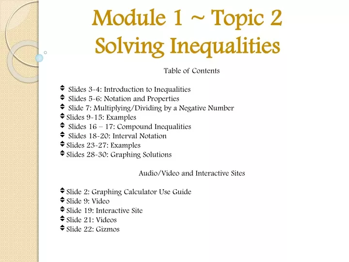 module 1 topic 2 solving inequalities