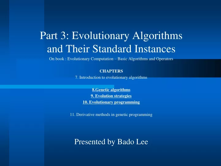 part 3 evolutionary algorithms and their standard