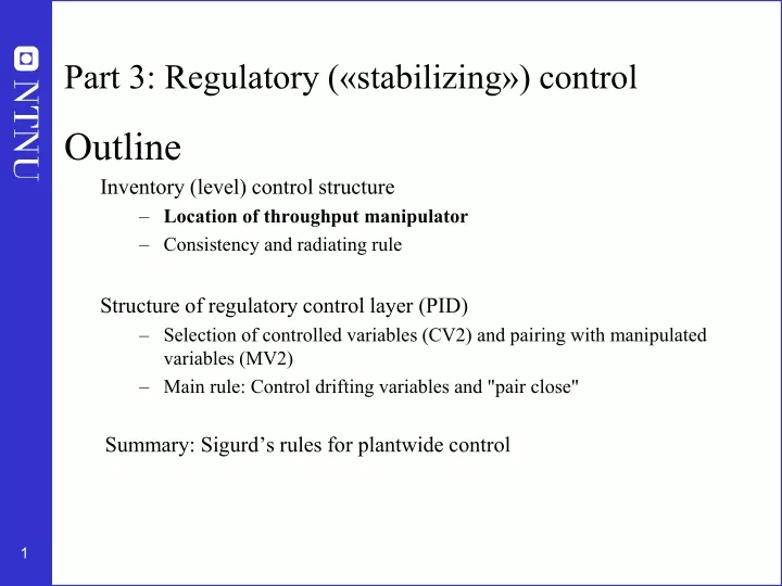 part 3 regulatory stabilizing control