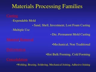 Materials Processing Families