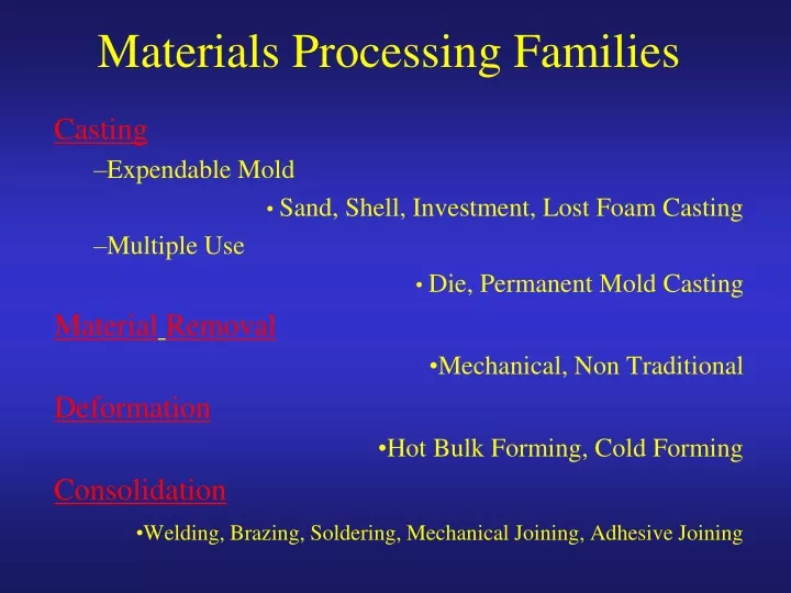 materials processing families