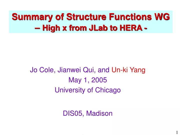 summary of structure functions wg high x from