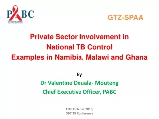 GTZ-SPAA Private Sector Involvement in  National TB Control  Examples in Namibia, Malawi and Ghana