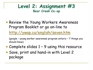 Level 2: Assignment #3 Bear Creek Co-op