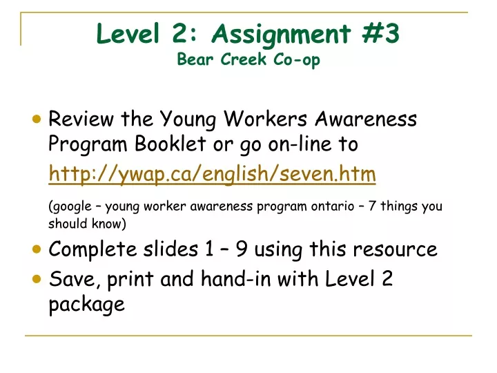 level 2 assignment 3 bear creek co op