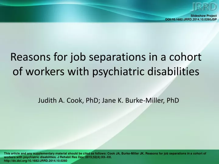 reasons for job separations in a cohort of workers with psychiatric disabilities