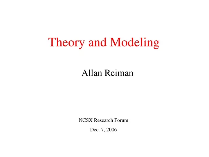 theory and modeling