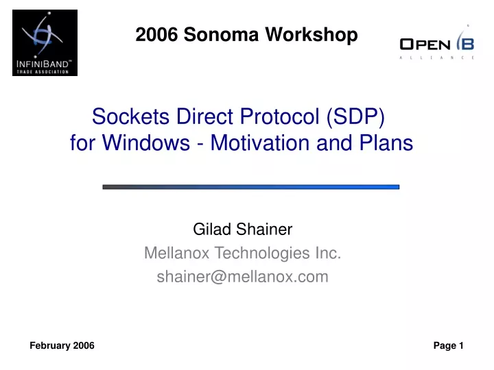 sockets direct protocol sdp for windows motivation and plans