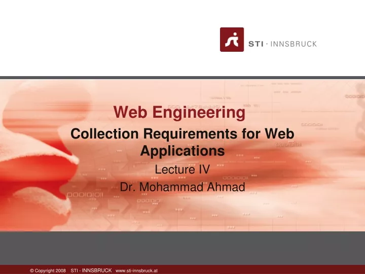 collection requirements for web applications lecture iv dr mohammad ahmad