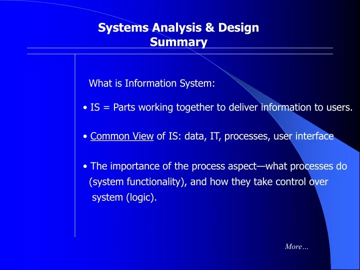 systems analysis design summary