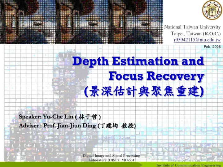 depth estimation and focus recovery