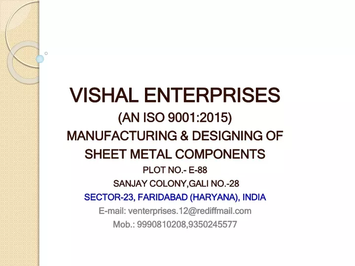 vishal enterprises an iso 9001 2015 manufacturing