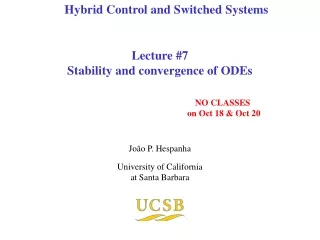 Lecture #7 Stability and convergence of ODEs