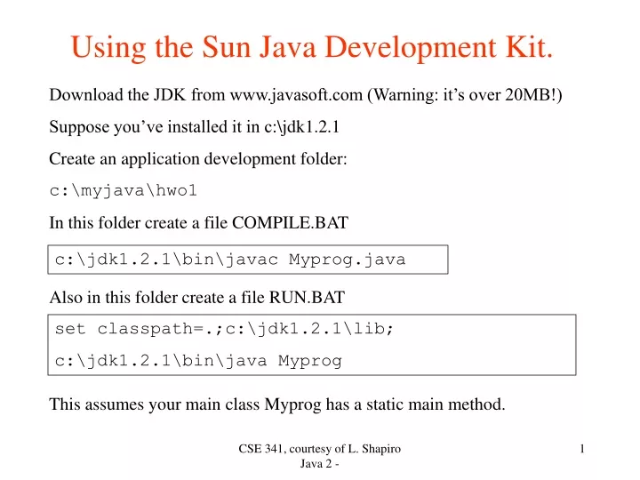 using the sun java development kit