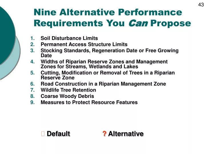 nine alternative performance requirements you can propose