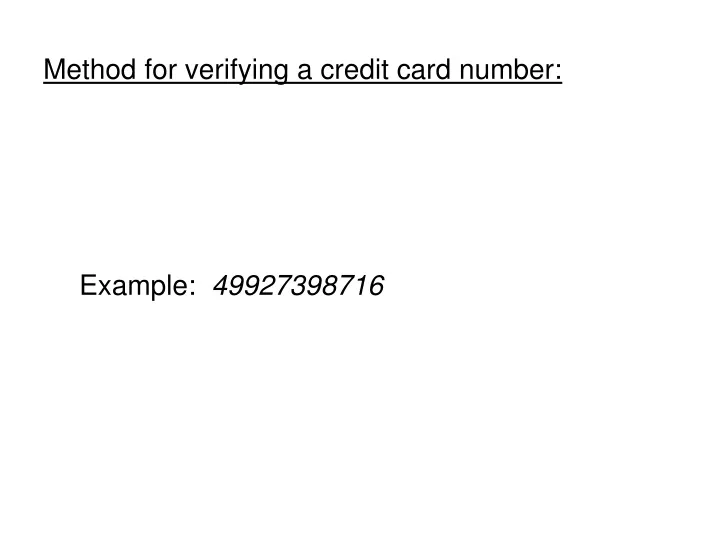 method for verifying a credit card number