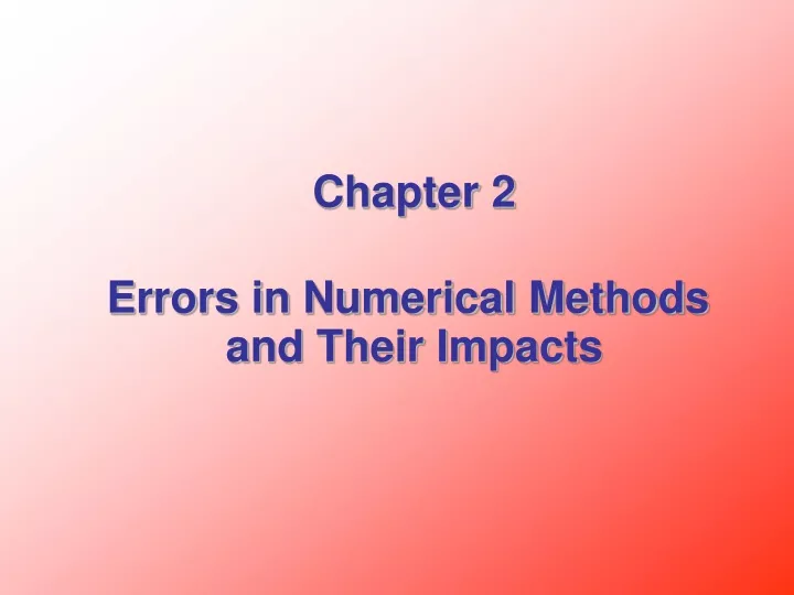 chapter 2 errors in numerical methods and their