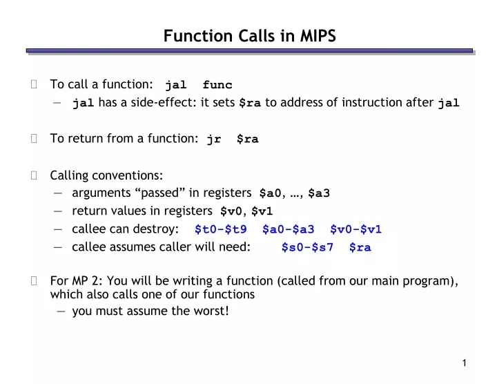 function calls in mips