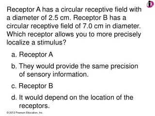 a. Receptor A b. They would provide the same precision of sensory information. c. Receptor B