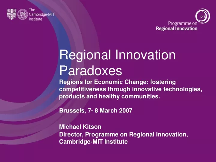 regional innovation paradoxes regions