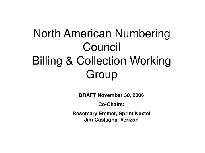 north american numbering council billing collection working group