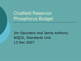Chatfield Reservoir Phosphorus Budget