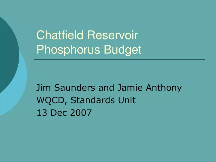 chatfield reservoir phosphorus budget