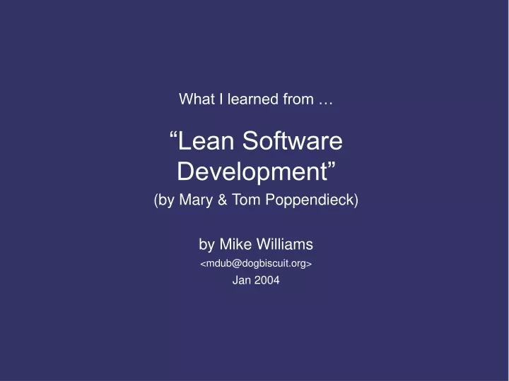 what i learned from lean software development