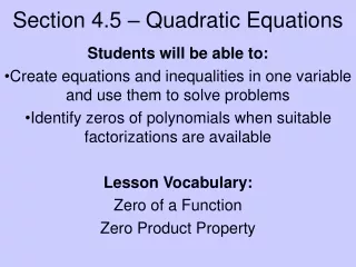 Section 4.5 – Quadratic Equations