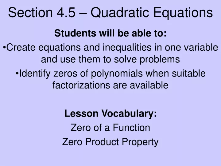 section 4 5 quadratic equations