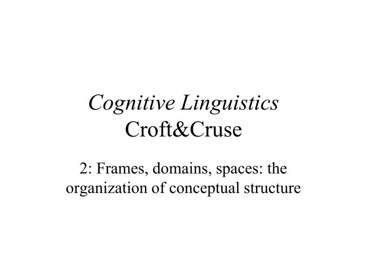 cognitive linguistics croft cruse